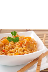 Uzbek national dish plov in a bowl
