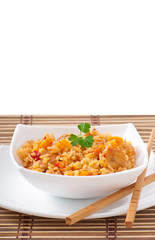 Uzbek national dish plov in a bowl