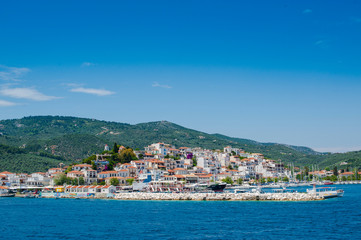 Fototapeta na wymiar View of Skiathos town and harbour in Greece