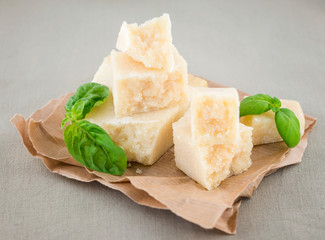 Parmesan cheese and basil leaves