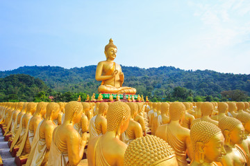 Une rangée de statue de Bouddha d& 39 or