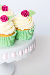 Floral cupcakes on a cakestand