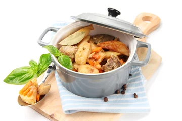 Fotobehang Homemade beef stir fry with vegetables in color pan, © Africa Studio