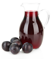 Delicious plum juice isolated on white