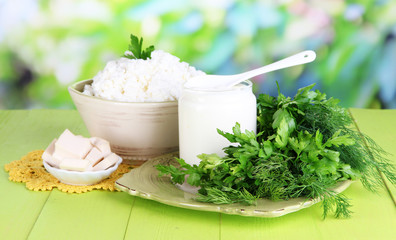 Fresh dairy products with greens