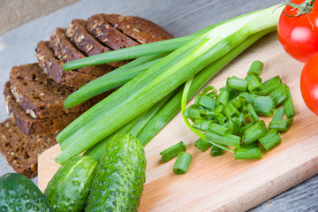 Vegetables and bread selective focus