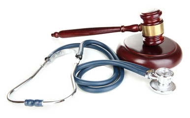 Medicine law concept. Gavel and stethoscope isolated on white