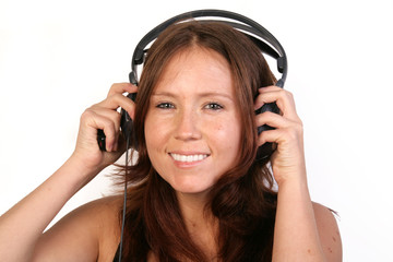 woman smiling with headphones