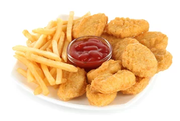 Foto op Plexiglas Fried chicken nuggets with french fries and sauce isolated © Africa Studio