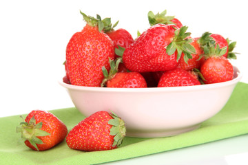 Fresh strawberry in bowl isolated on white