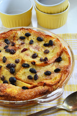 Bread and butter pudding with raisins