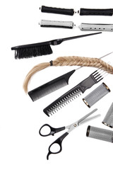 Professional hairdresser tools isolated on white
