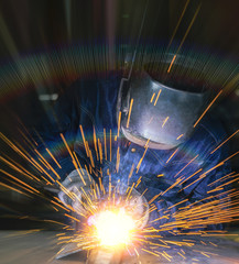 Worker welding