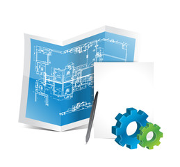 industrial gear blueprints illustration design
