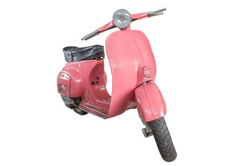 pink scooter classic motorcycle isolate on white with clipping p