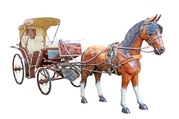 wood horse and carriage isolate on white background with clippin