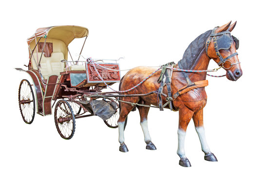 wood horse and carriage isolate on white background with clippin