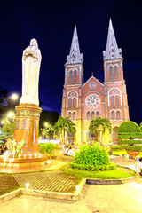 Fototapeta na wymiar Night scene of Saigon Notre-Dame Basilica in Vietnam