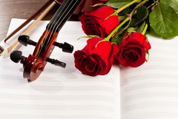 Fototapeta premium Red roses and a violin
