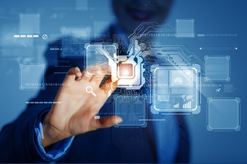 Businessman touching icon