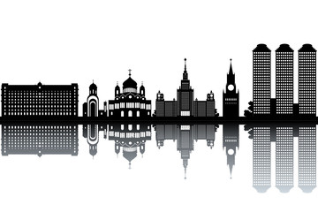 Moscow skyline - black and white vector illustration