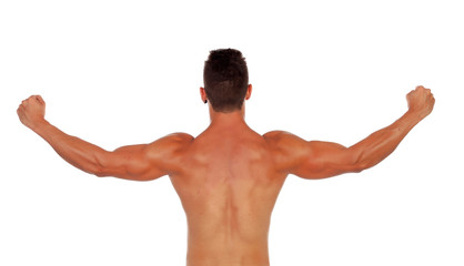 Strong boy showing his back muscles