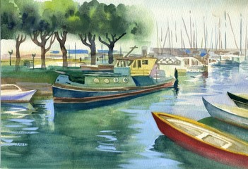 Naklejka na ściany i meble Watercolor Landscape Collection: Boats