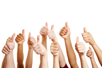 People congratulate and holding thumbs up - obrazy, fototapety, plakaty