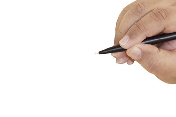 Human hand with pen signing isolated on white background