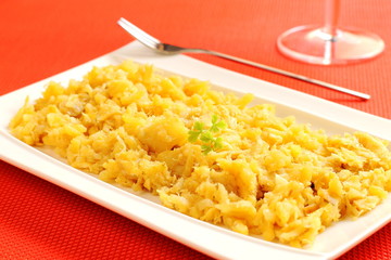 Bacalhau Dourado o à Brás, cod fish recipe from Portugal