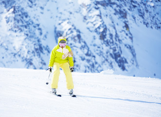 Fototapeta na wymiar Ski in mountain is fun
