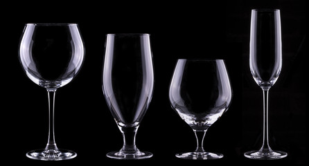 empty glass  set isolated on a black