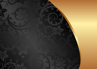 black and gold background with floral ornaments