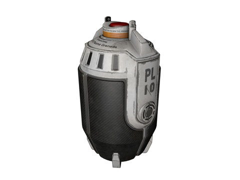grenade futuriste en 3D sur fond blanc