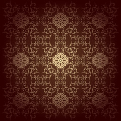 Brown baroque  background vector with flowers
