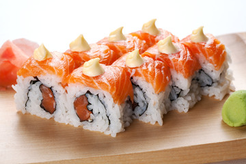 Salmon sushi rolls.