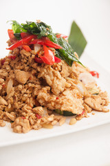 Deep fried soft shell carb and chicken basil stir fried