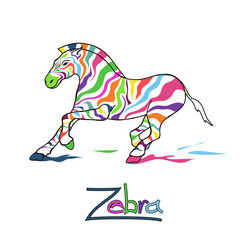 Isolated colorful running zebra