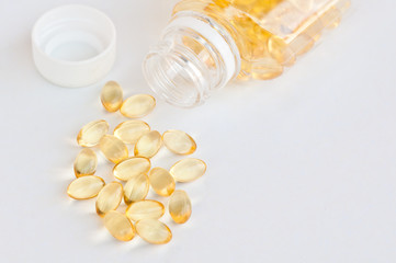 Garlic oil capsules close up