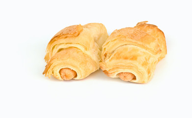 Sausage bun on white background