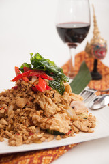 Deep fried soft shell carb and chicken basil stir fried