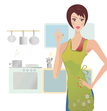 Woman Showing Ok Sign in her Kitchen