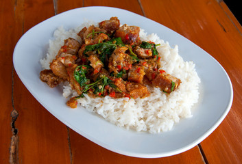Fried rice with basil pork
