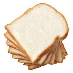 Stack of sliced bread on white background