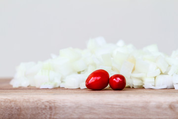 Diced White Onion with red Chillis