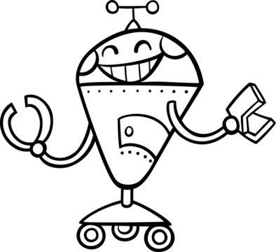 robot cartoon illustration for coloring
