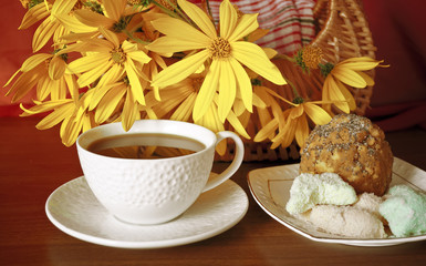 Coffee, sweets and flowers