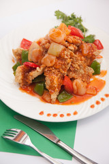 Thai food, sweet and sour with deep fried fish.