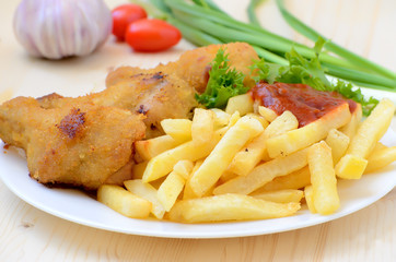 Fried chicken with french fries