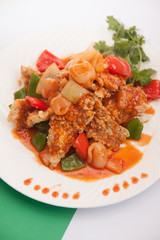 Thai food, sweet and sour with deep fried fish.